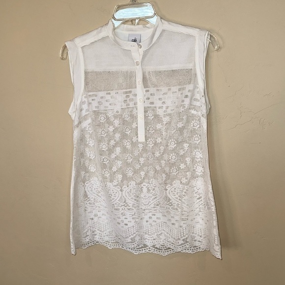Cabi White Lace sleeveless sheer Prudence Blouse Top #5201 size small - Picture 5 of 14